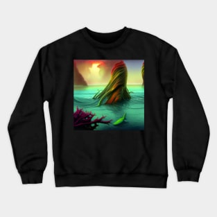 Magical Landscape Painting Of a Mythical Plant in the Sea Crewneck Sweatshirt